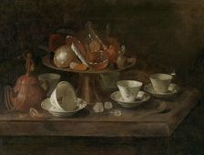 Still life with chocolate cups and a tazza with sweets, Mid of 17th cen. Creator: Roestraten, Pieter Gerritsz van (1630-1700)