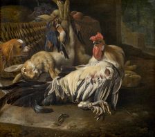Still Life with Cock, c1660-1690. Creator: Melchior d'Hondecoeter