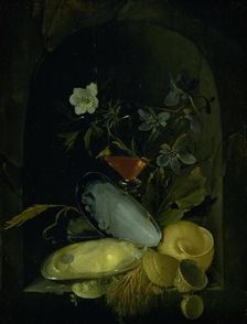 Still Life with Cockleshells and Blue Anemones, 1650-1681. Creator: Frans van Mieris
