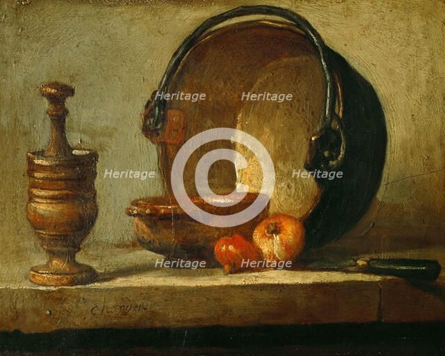 Still life with copper cauldron, 1732. Creator: Chardin, Jean-Baptiste Siméon (1699-1779).