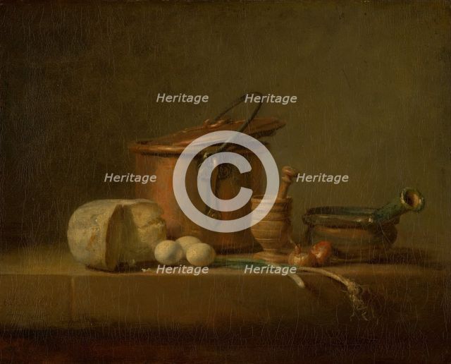 Still Life with Copper Pot, Cheese and Eggs, c1730-1735. Creator: Jean-Simeon Chardin.