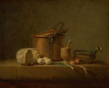 Still Life with Copper Pot, Cheese and Eggs, c1730-1735. Creator: Jean-Simeon Chardin