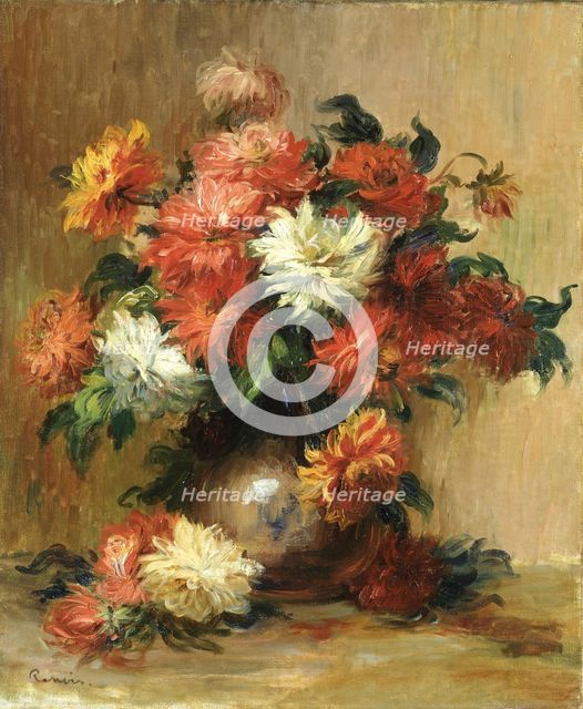 Still life with dahlias, ca. 1886-1890. Artist: Renoir, Pierre Auguste (1841-1919)