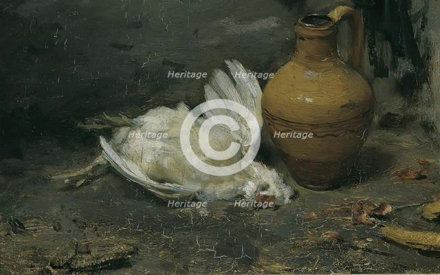 Still life with dead chicken and jug, 1860/1870. Creator: August von Pettenkofen.