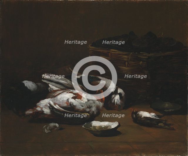 Still Life with Dead Birds and a Basket of Oysters, c. 1860 - 1880. Creator: Germain Ribot (French, 1845-1893).