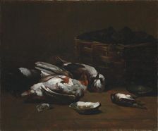Still Life with Dead Birds and a Basket of Oysters, c. 1860 - 1880. Creator: Germain Ribot (French, 1845-1893)