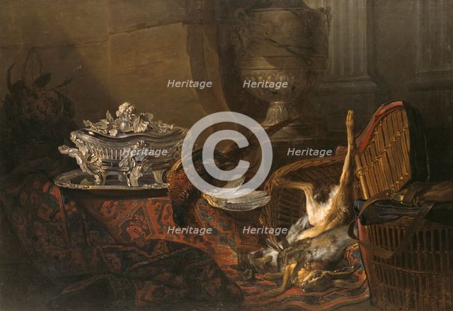 Still Life with Dead Game and a Silver Tureen on a Turkish Carpet, 1738. Creator: Jean-Baptiste Oudry.