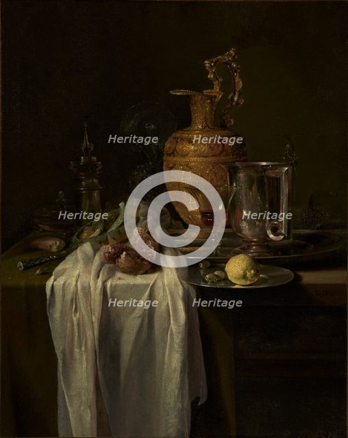 Still Life with Ewer, Vessels, and Pomegranate, mid-1640s. Creator: Willem Kalf.