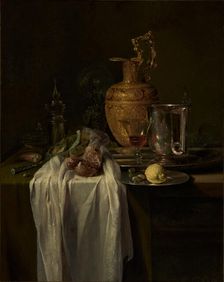 Still Life with Ewer, Vessels, and Pomegranate, mid-1640s. Creator: Willem Kalf