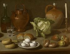 Still life with eggs, cabbage and candlestick. Creator: Magini, Carlo (1720-1806)