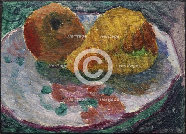 Still life with faience plate and fruit, ca 1931. Creator: Javlensky, Alexei, von (1864-1941).