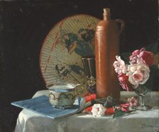 Still Life with Fan and Roses, 1874. Creator: Thomas Hovenden