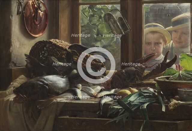 Still Life with Fish, 1878. Creator: Carl Bloch.