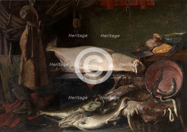 Still Life with Fish, 1888. Creator: Edouard Chappel.