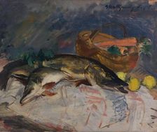 Still life with fish, 1921. Creator: Zsolnay László Mattyasovszky