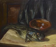 Still life with fish, 1925. Creator: Jalmari Ruokokoski