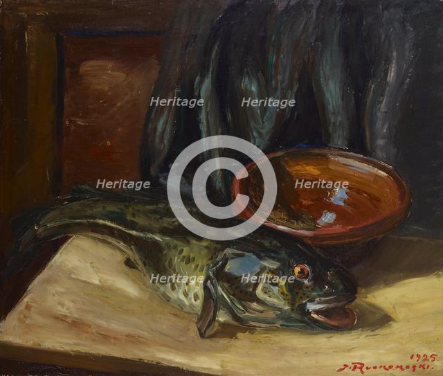 Still life with fish, 1925. Creator: Jalmari Ruokokoski.