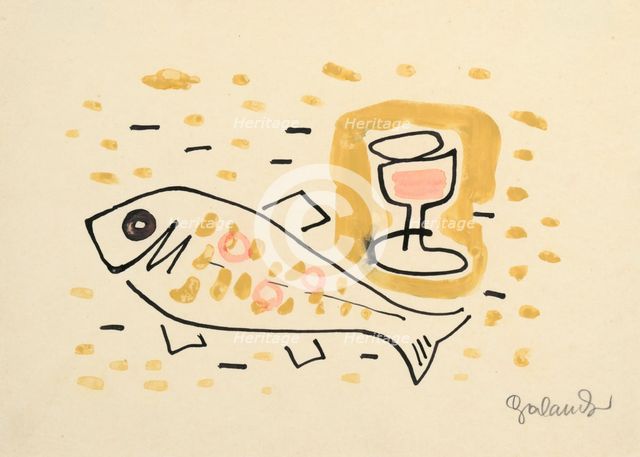 Still life with fish, 1937. Creator: Mikulas Galanda.