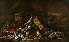 Still Life with Fish, ca 1675. Creator: Ruoppolo, Giovan Battista (1629-1693)