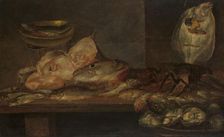 Still Life with Fish and a Lobster and Oysters on a Table nearby, 1660. Creator: Alexander Adriaenssen