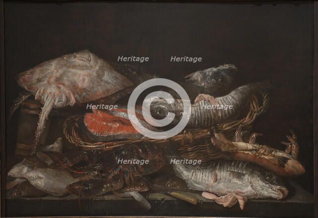 Still Life with Fish on a Stone Table, 1635-1690. Creator: Abraham van Beyeren.