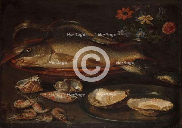 Still Life with Fish, Sea Food and Flowers, c.1612-c.1615. Creator: Clara Peeters.