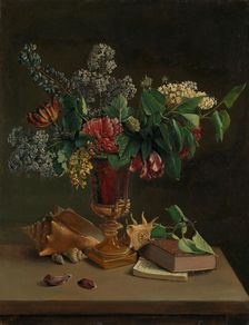 Still Life with Flowers, 1847. Creator: Knud Bergslien