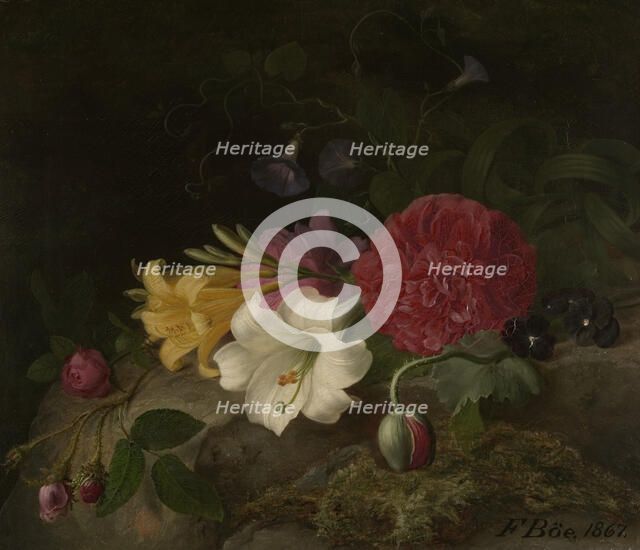 Still Life with Flowers, 1867. Creator: Frants Diderik Bøe.