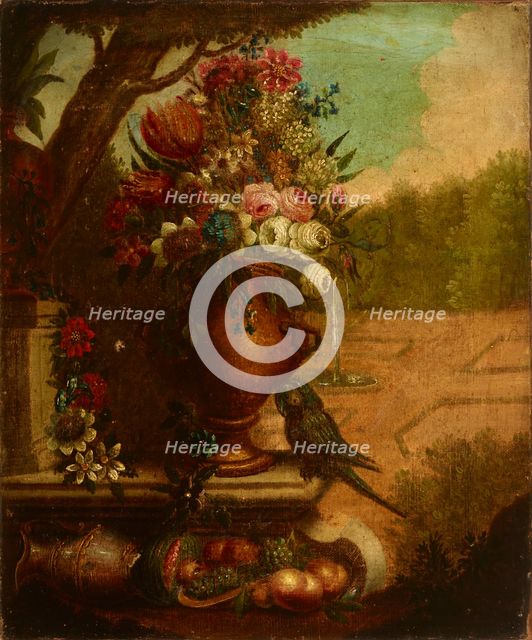 Still Life with Flowers and a Parrot, second half of 19th century. Creator: Unknown.