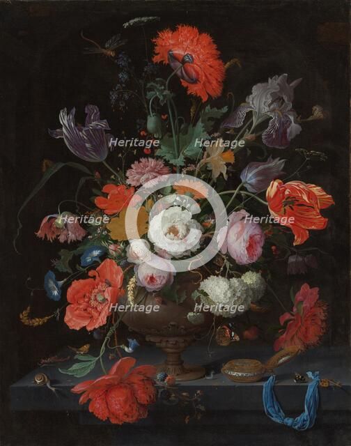 Still Life with Flowers and a Watch, c.1660-c.1679. Creator: Abraham Mignon.