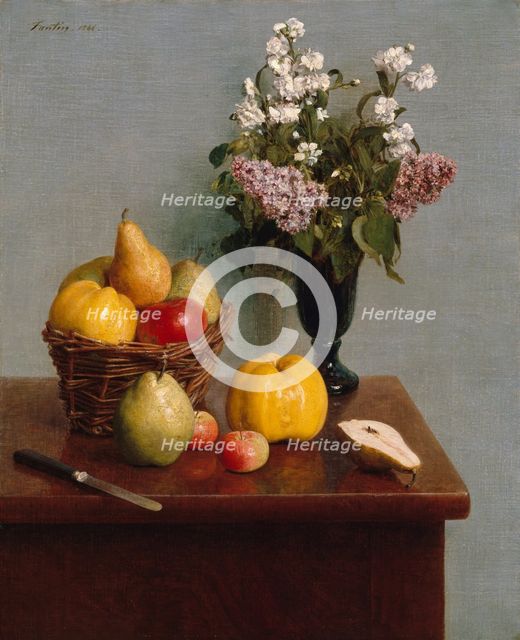 Still Life with Flowers and Fruit, 1866. Creator: Henri Fantin-Latour.