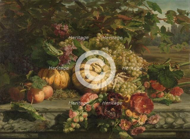 Still Life with Flowers and Fruit, 1869. Creator: Gerardina Jacoba van de Sande Bakhuyzen.