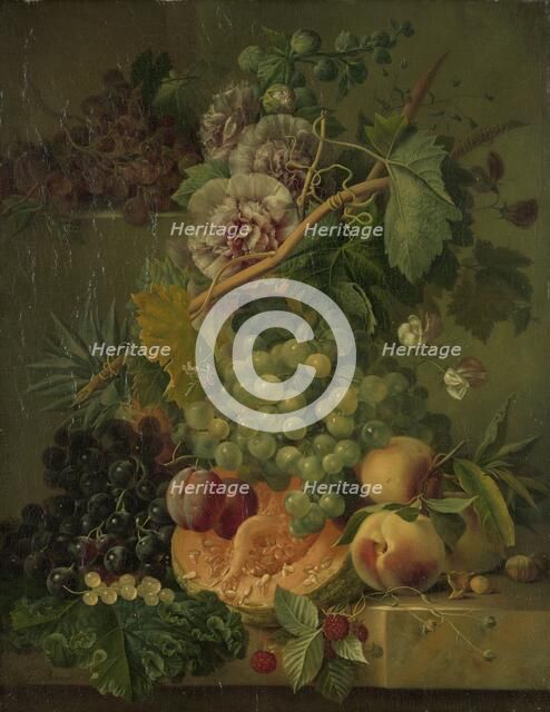 Still Life with Flowers and Fruits, 1816-1817. Creator: Albertus Jonas Brandt.