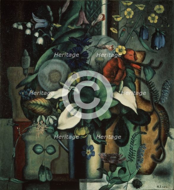 Still life with flowers and jug, 1929. Artist: Klyun, Ivan Vassilyevich (1873-1942)