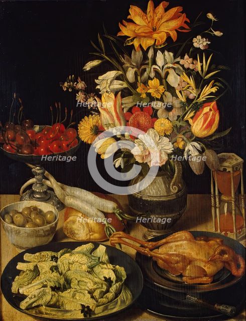 Still Life with Flowers and Snacks, 1630. Creator: Georg Flegel.