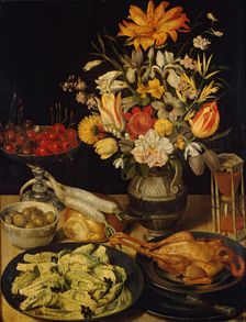 Still Life with Flowers and Snacks, 1630. Creator: Georg Flegel