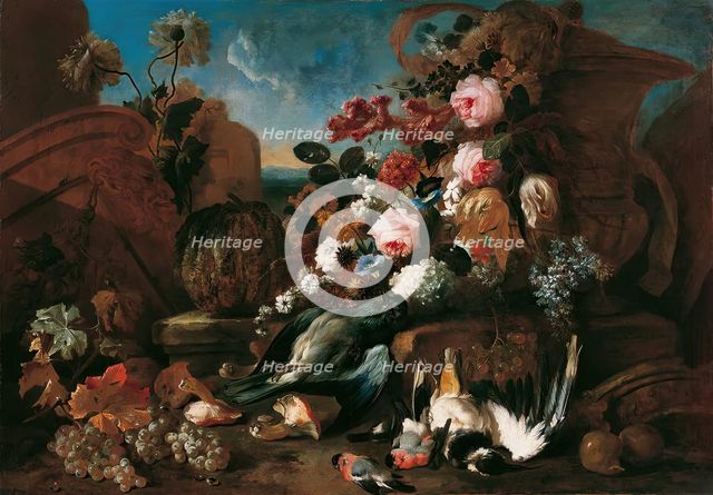 Still life with flowers, dead birds and pieces of ruins, 1712. Creator: Franz Werner von Tamm.