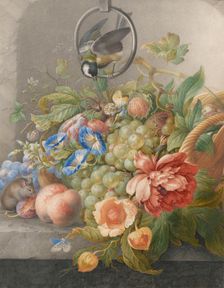 Still Life with Flowers, Fruit, a Great Tit and a Mouse, c.1700-c.1710. Creator: Herman Henstenburgh
