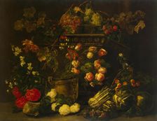 Still Life with Flowers, Fruit and Parrot, 1650. Creator: Jan Fyt