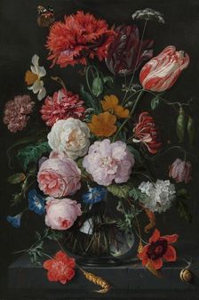 Still Life with Flowers in a Glass Vase, 1650-1683. Creator: Jan Davidsz de Heem