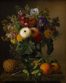 Still life with flowers in an antique vase, 1834. Creator: Jensen, Johan Laurentz (1800-1856)