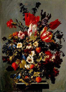 Still Life with Flowers on a Stone Pedestal, probably third quarter of the 17th century. Creator: Unknown