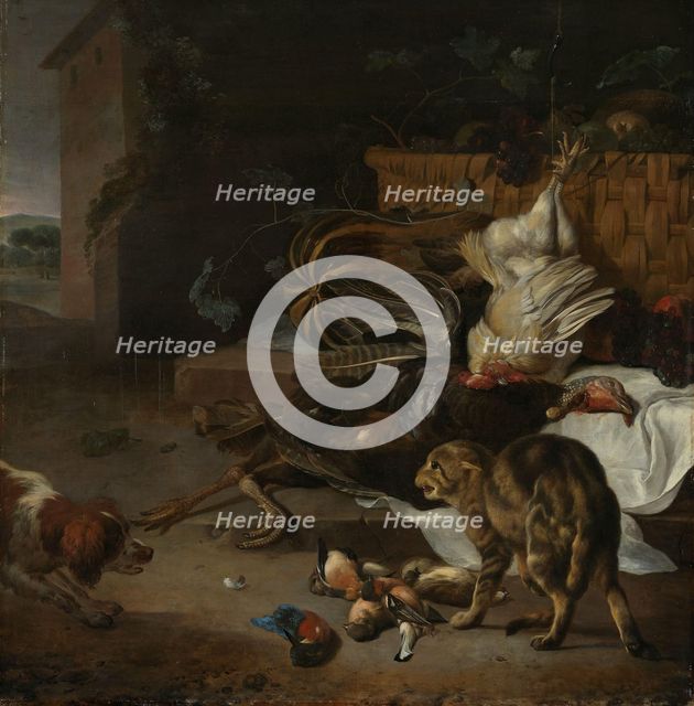 Still Life with Fowl and Fruits, between 1654 and 1695. Creator: Melchior d'Hondecoeter.