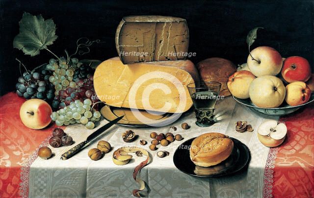 Still Life with Fruit, Nuts and Cheese, 1613. Creator: Dijck (Dyck), Floris Claesz. (ca. 1575-1651).