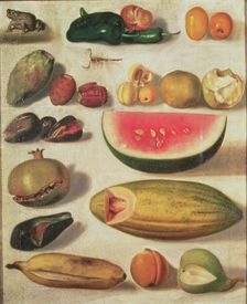 Still Life with Fruit and Toad oil by Hermenegildo Bustos