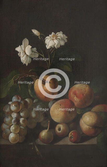 Still Life with Fruit and White Roses, 17th century. Creator: Unknown.