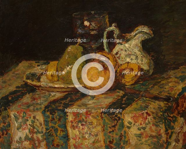 Still Life with Fruit and Wine Jug, 1874. Creator: Adolphe Monticelli.