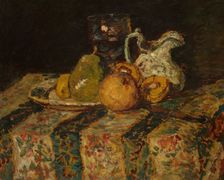 Still Life with Fruit and Wine Jug, 1874. Creator: Adolphe Monticelli