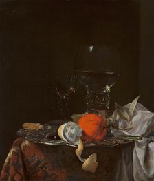Still Life with Fruit and Wineglasses on a Silver Plate, c1640-1690. Creator: Willem Kalf