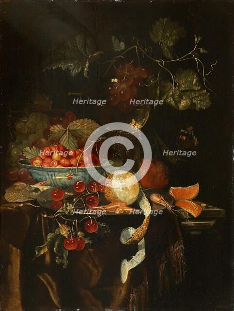 Still Life with Fruit and a Chinese Porcelain Bowl with Strawberries, 1665. Creator: Harmen Loeding.